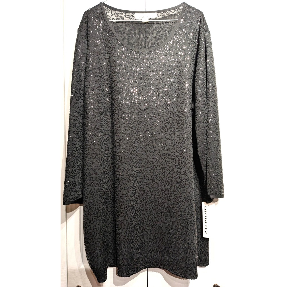 Caroline Rose Shirt Women 2X Blk. Sequin Tunic Top Long Sleeve Party Evening NWT